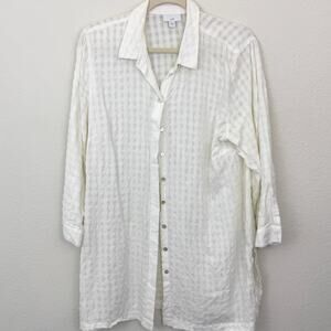 J. Jill Womens Guazy Button Shirt Top Size L Tall Cotton Minimal Beachy White